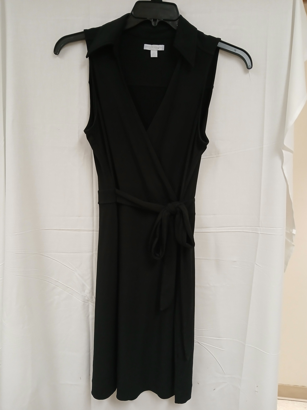 New York & Company Black Sleeveless Wrap Dress with Collar